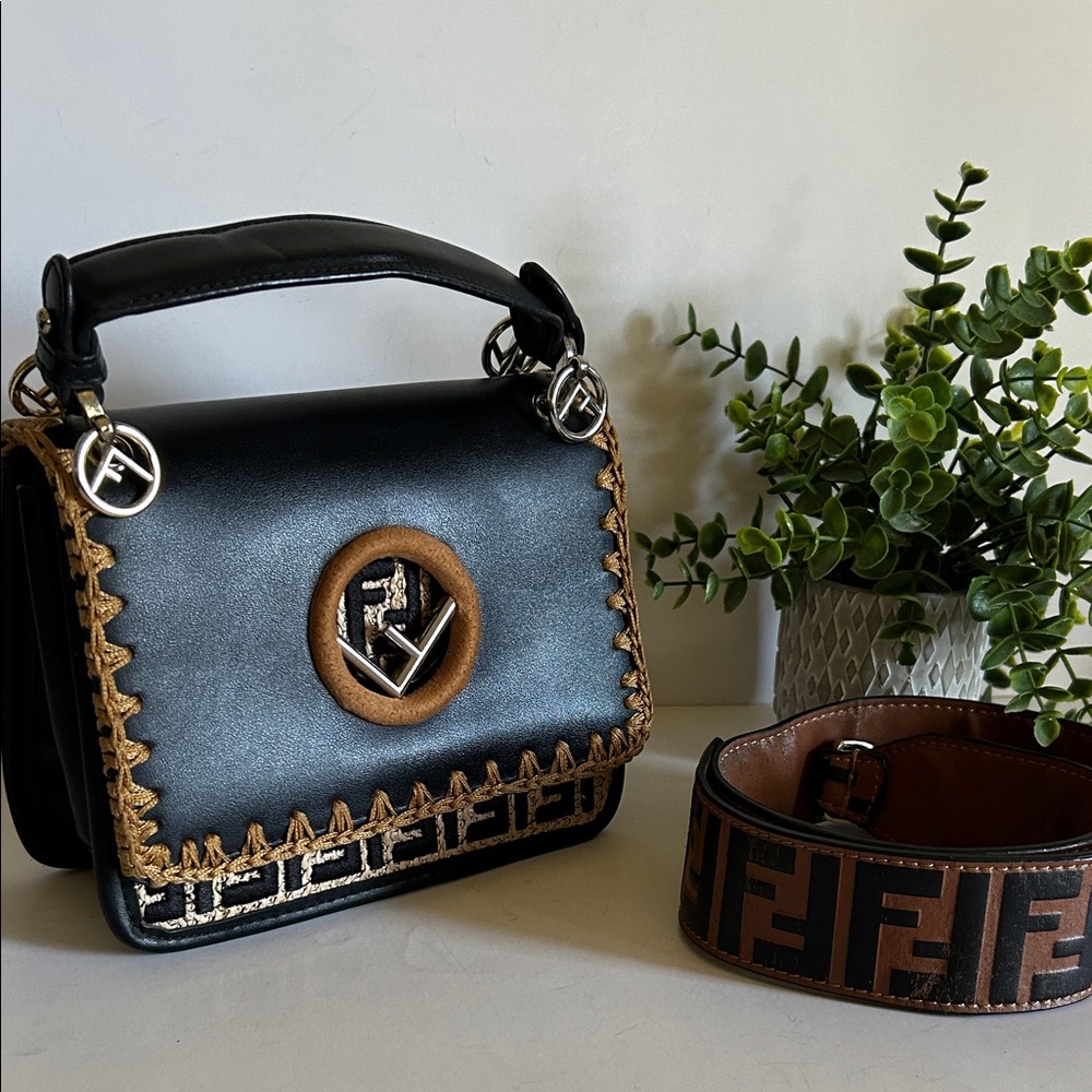 Black and Brown Shoulder Bag with Gold Accents - Picture 4 of 17